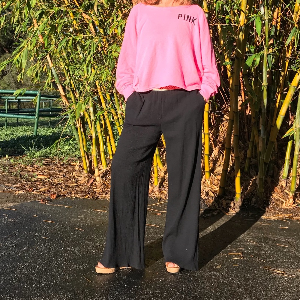 SMALL Pocketed Black Cotton Beach Pants - Picture 4 of 8